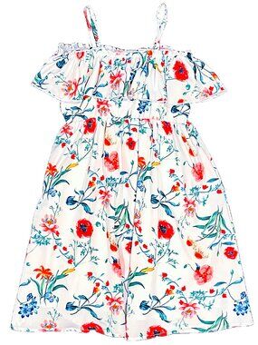 Girls Floral Ruffle Sundress Size 8–9 White Cold Shoulder Dress